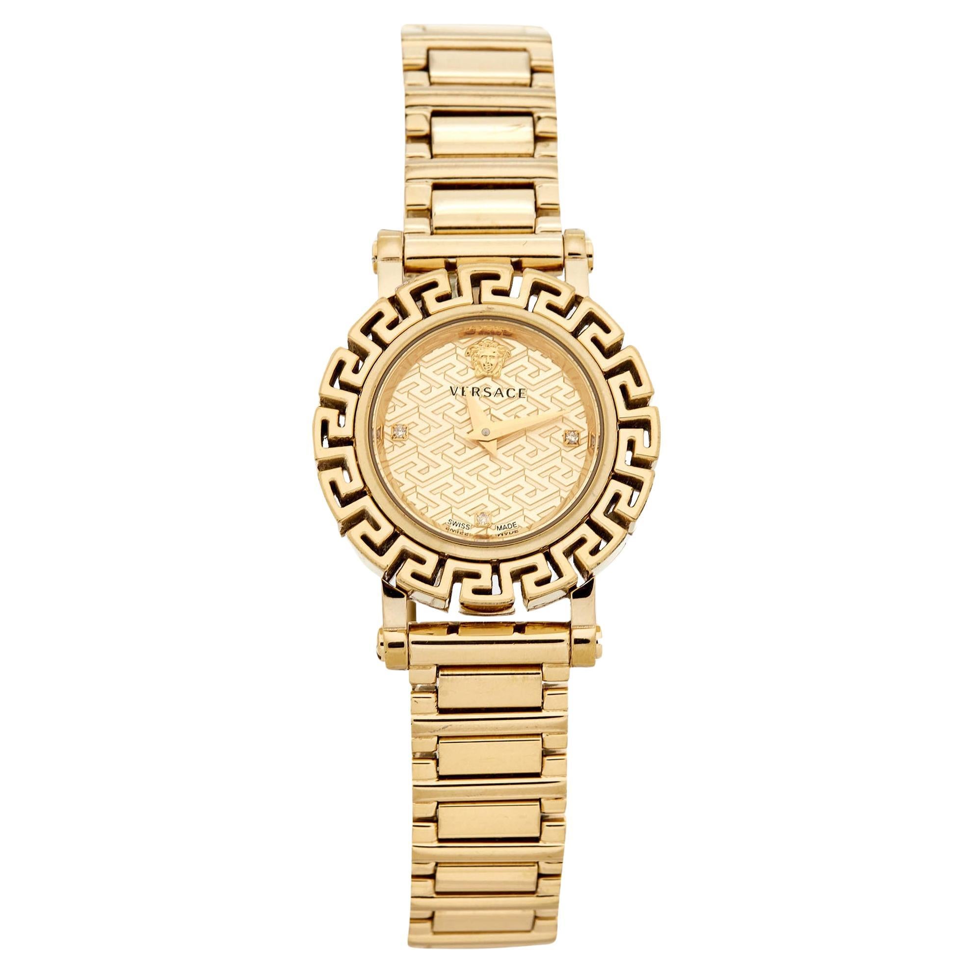 Versace Champagne Gold Plated Stainless Greca Glam Women's Wristwatch 29 mm