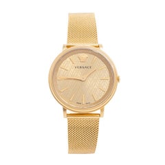 Versace Champagne Gold Plated Stainless Steel V-Circle Women's Wristwatch 38 mm