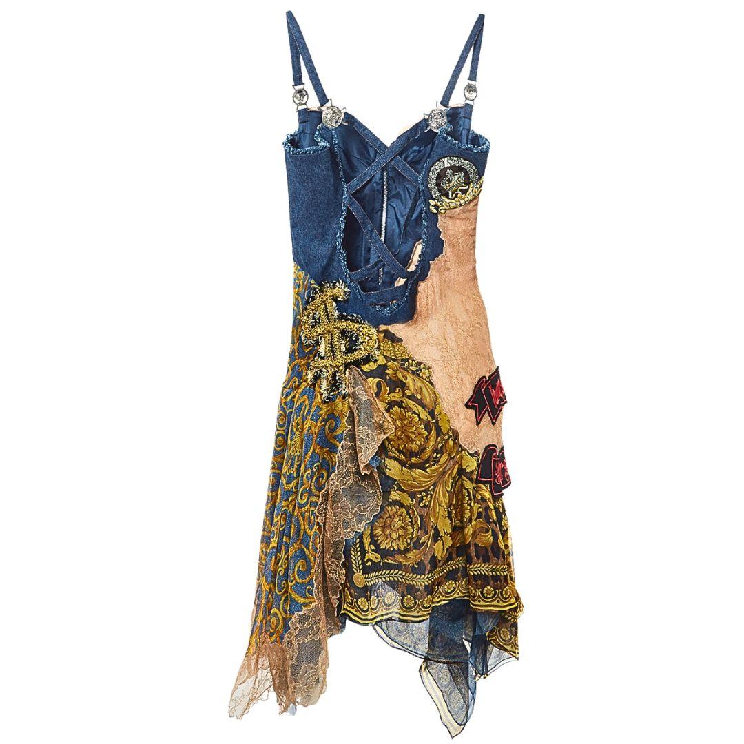 Versace Chaos Couture Vintage Embellished Denim Dress Spring/Summer 2005  Size 38IT