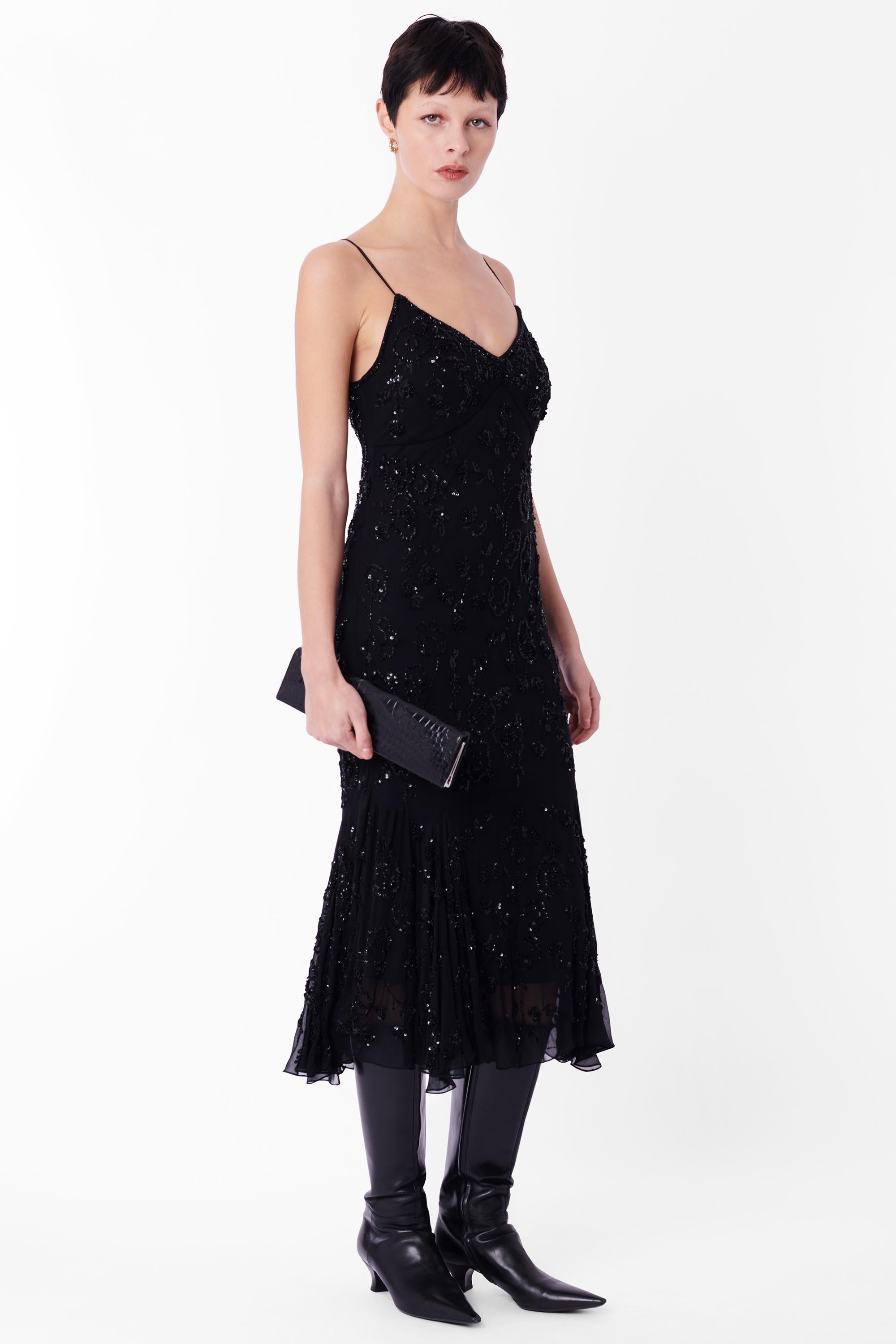 Versace CIRCA Ende der 1990er Jahre Schwarzes florales Paillettenkleid im Zustand „Hervorragend“ im Angebot in London, GB