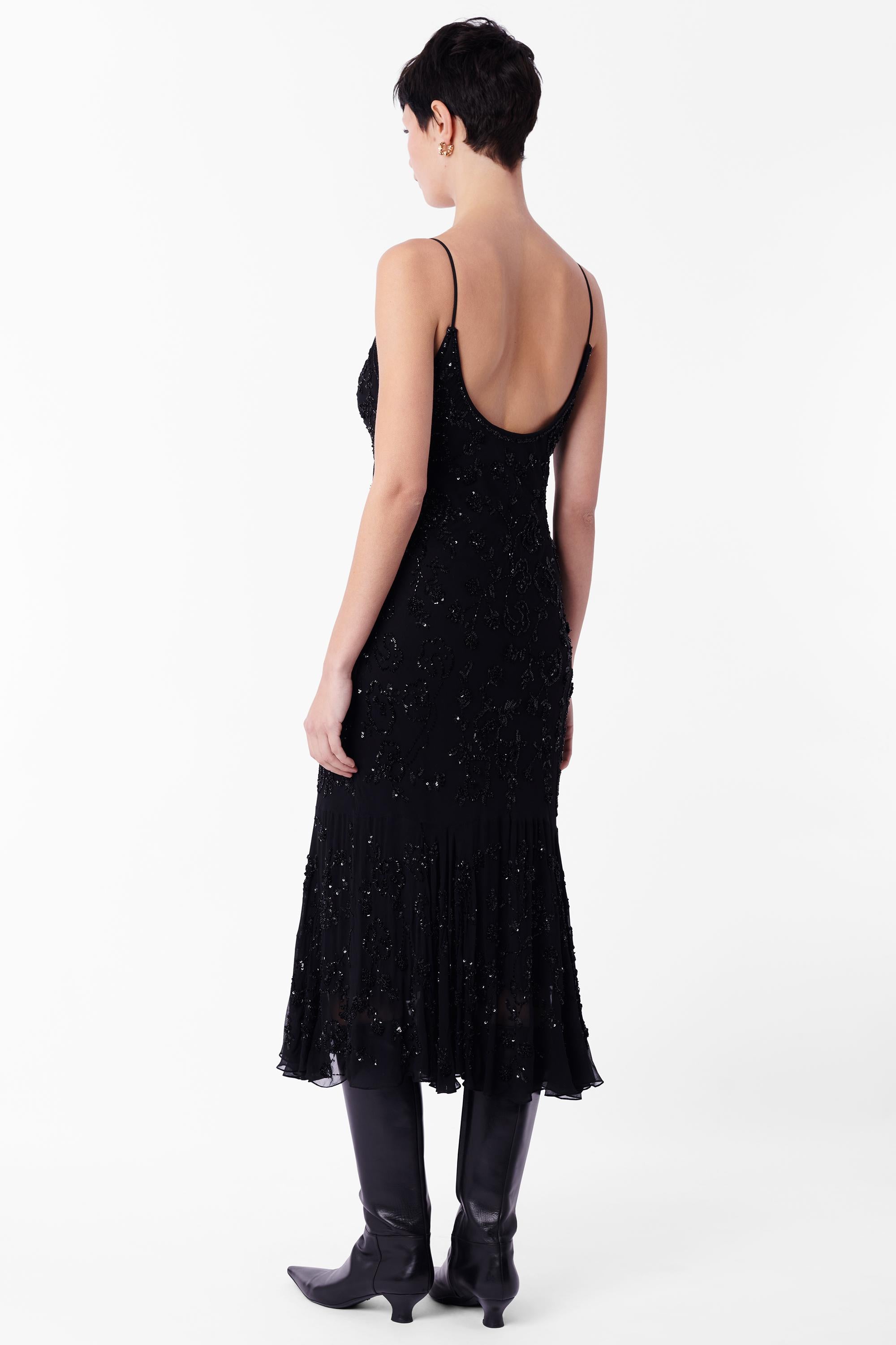 Versace CIRCA Ende der 1990er Jahre Schwarzes florales Paillettenkleid für Damen oder Herren im Angebot