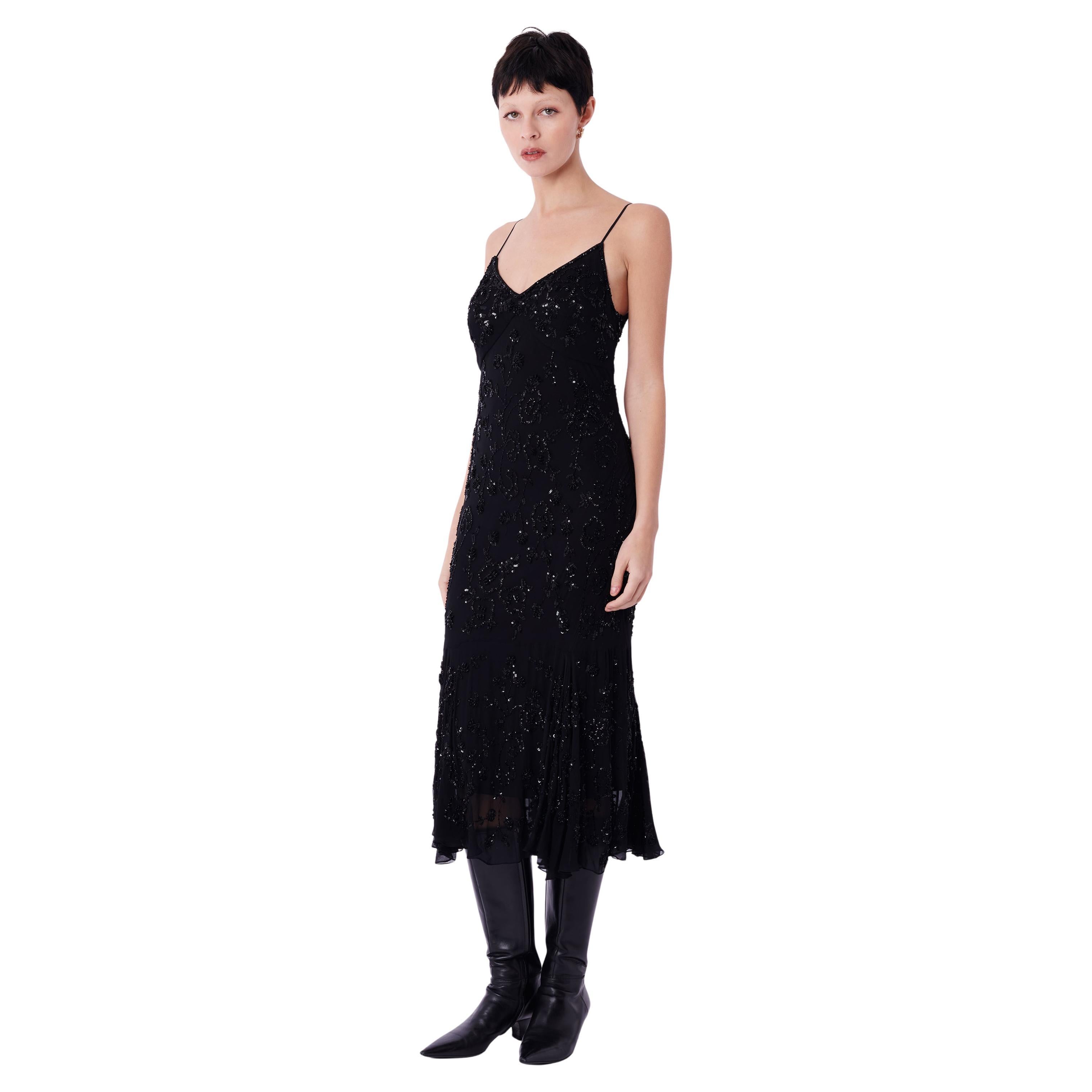 Versace CIRCA Ende der 1990er Jahre Schwarzes florales Paillettenkleid im Angebot