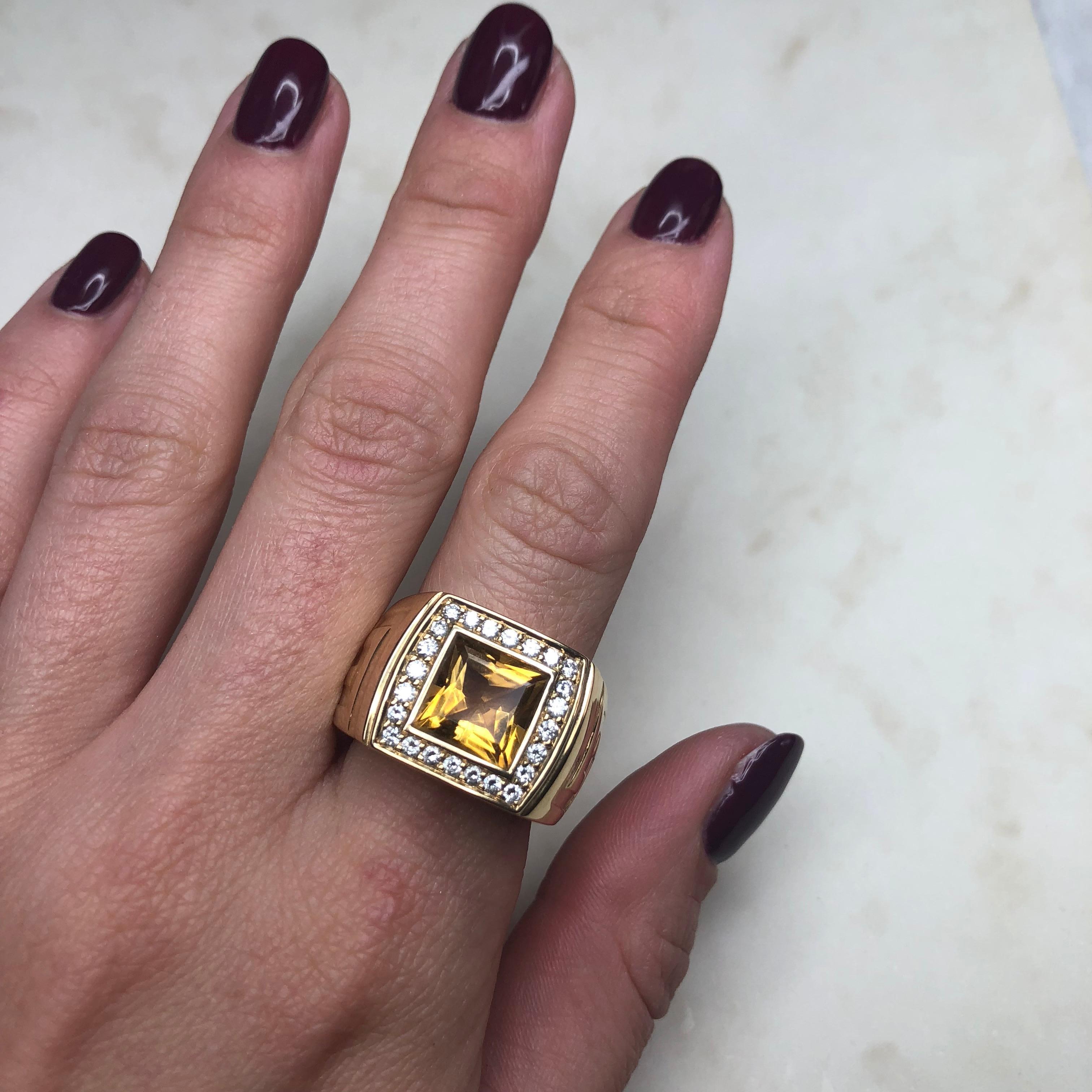 Modern Versace Citrine and Diamond 18 Carat Gold Statement Ring