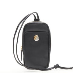 VERSACE Clash Demi Medusa gold silver split black leather neck crossbody bag