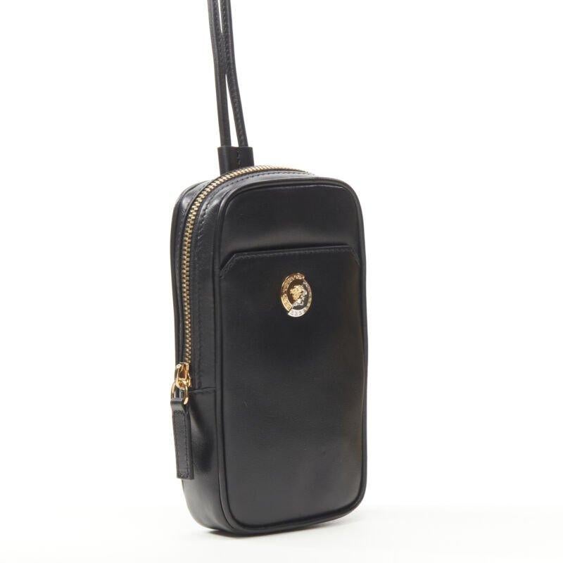 VERSACE Clash Demi Medusa gold silver split black leather neck crossbody bag In New Condition For Sale In Hong Kong, NT