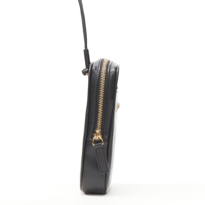 Men's VERSACE Clash Demi Medusa gold silver split black leather neck crossbody bag For Sale