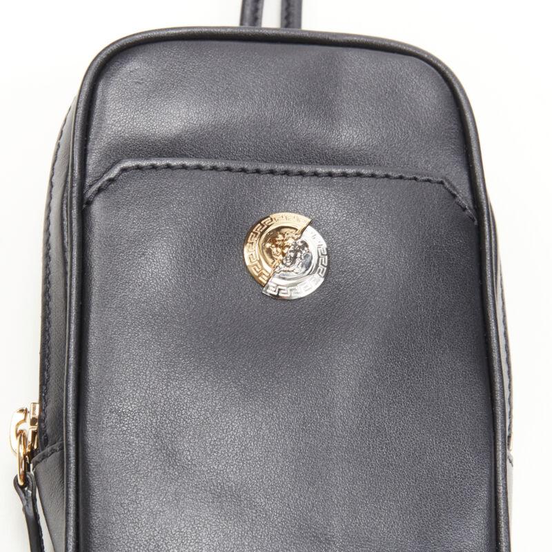 VERSACE Clash Demi Medusa gold silver split black leather neck crossbody bag For Sale 4