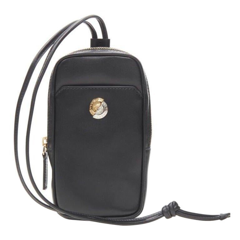 VERSACE Clash Demi Medusa gold silver split black leather neck crossbody bag