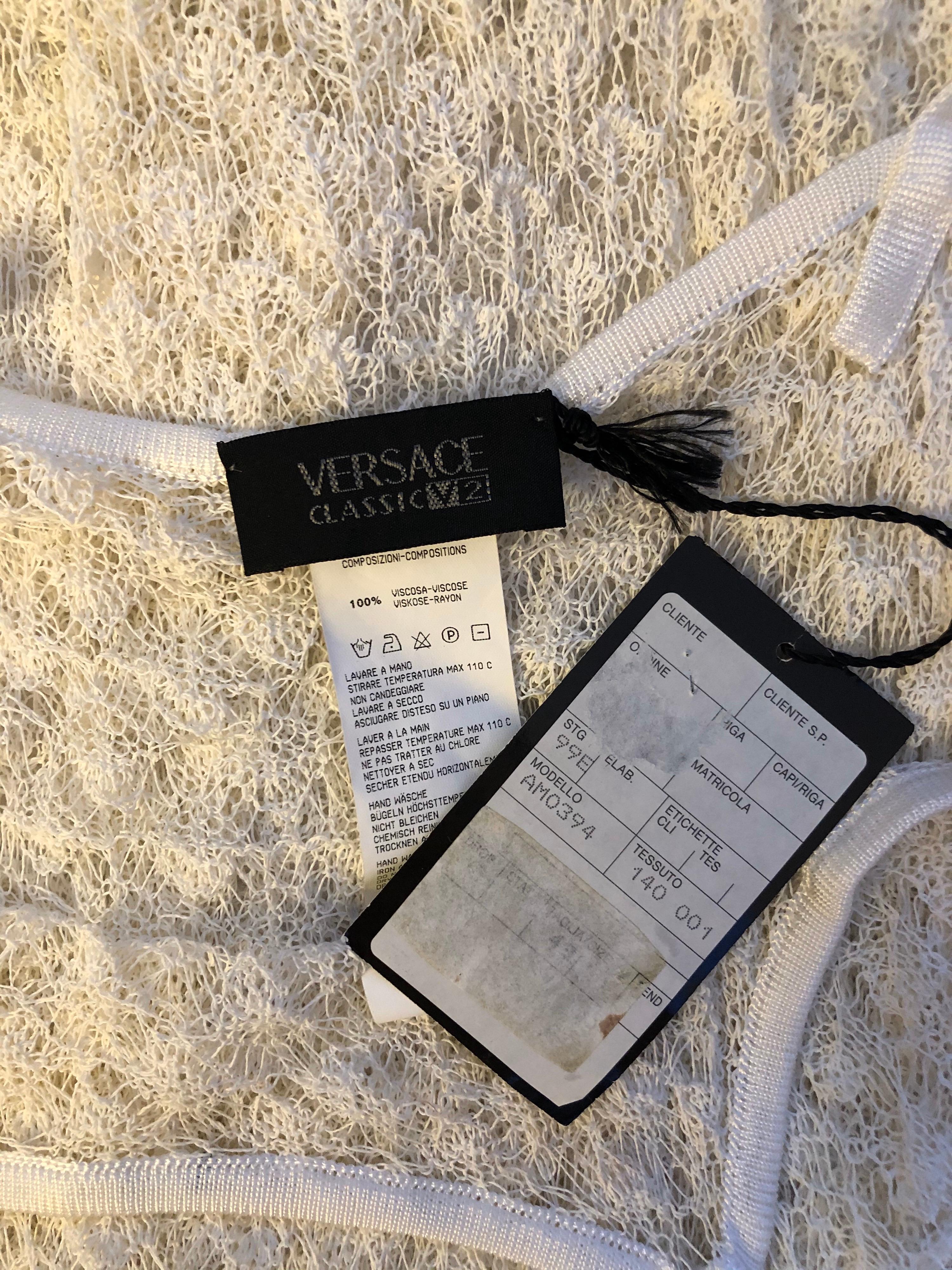 Gray Versace Classic 1990's Sheer Open Knit Ivory Dress For Sale