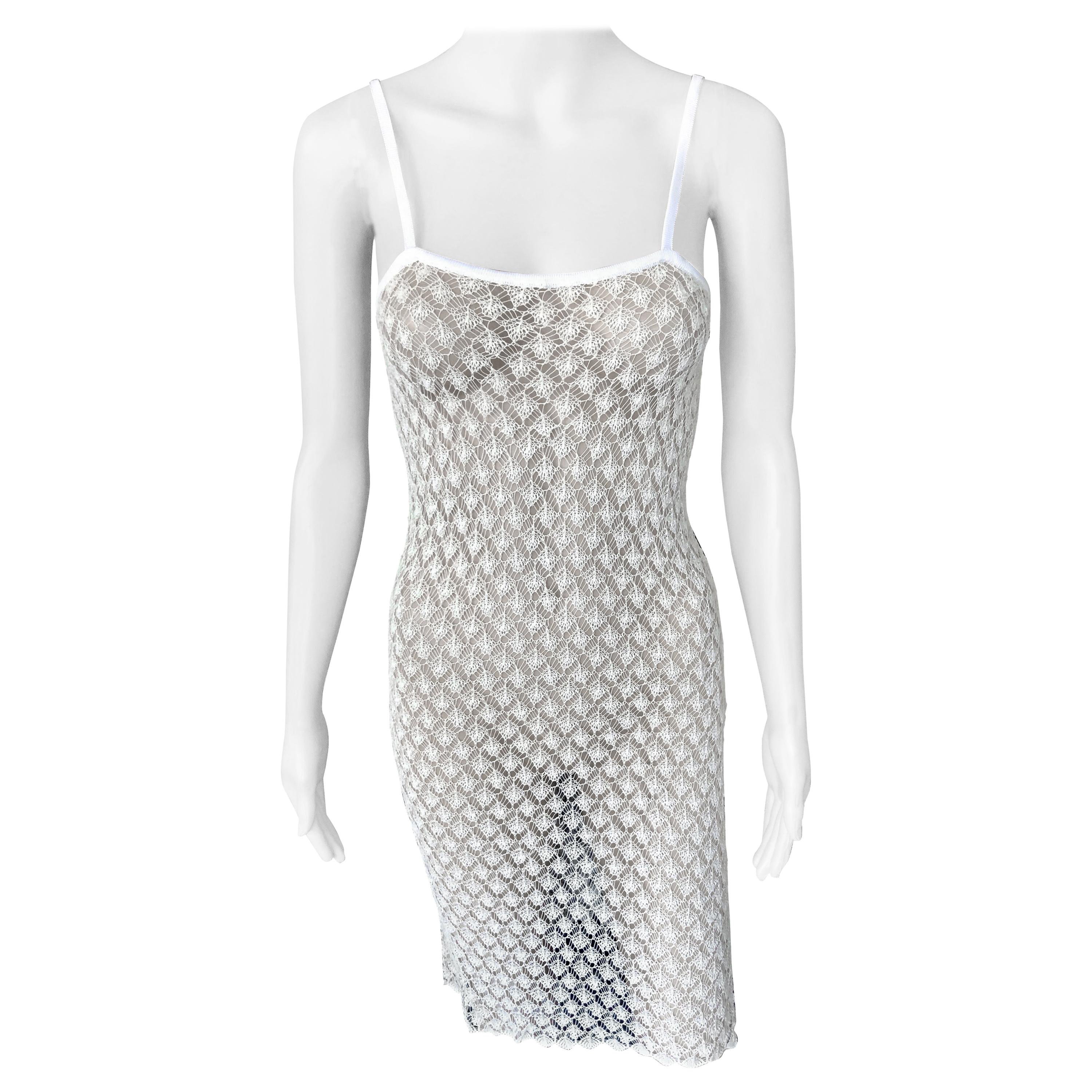 Versace Classic 1990's Sheer Open Knit Ivory Dress For Sale