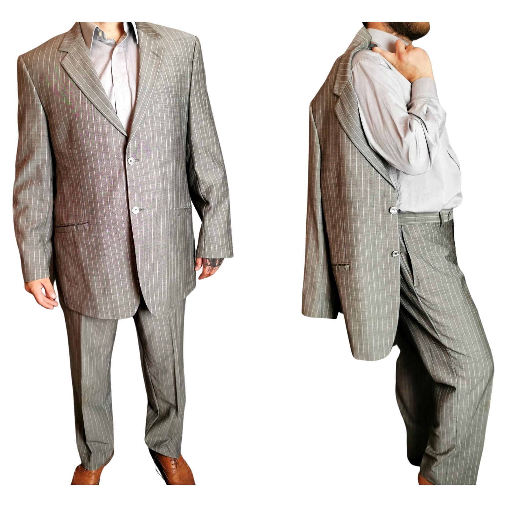 Versace Classic mens Grey pinstripe suit, 2 piece For Sale at 1stDibs