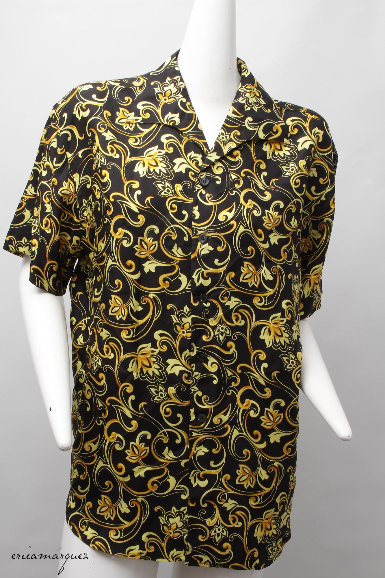 Uomo V2 Versace Classic, 100% seta, stampa barocca, camicia a maniche corte, anni '90 in vendita
