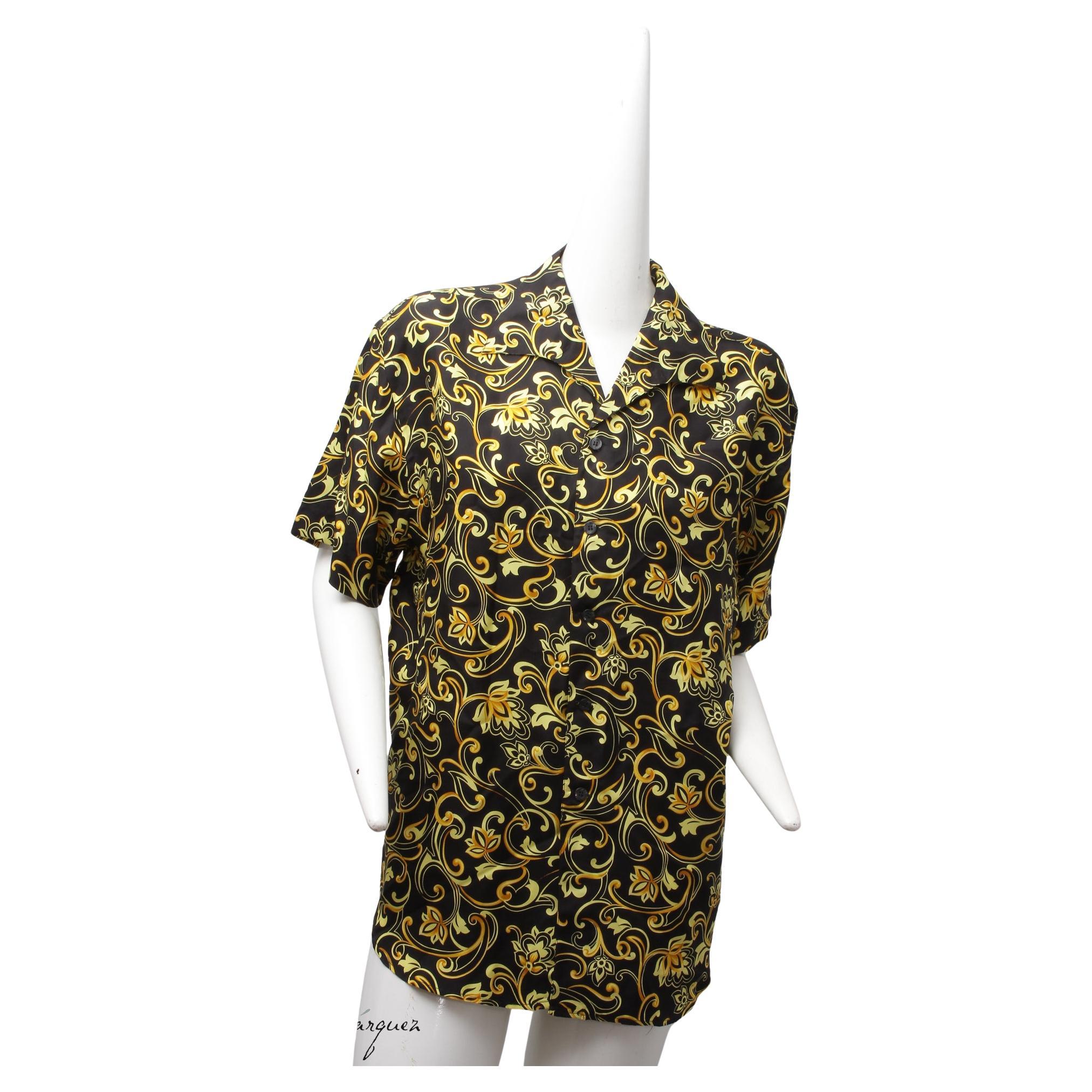 V2 Versace Classic, 100% seta, stampa barocca, camicia a maniche corte, anni
90