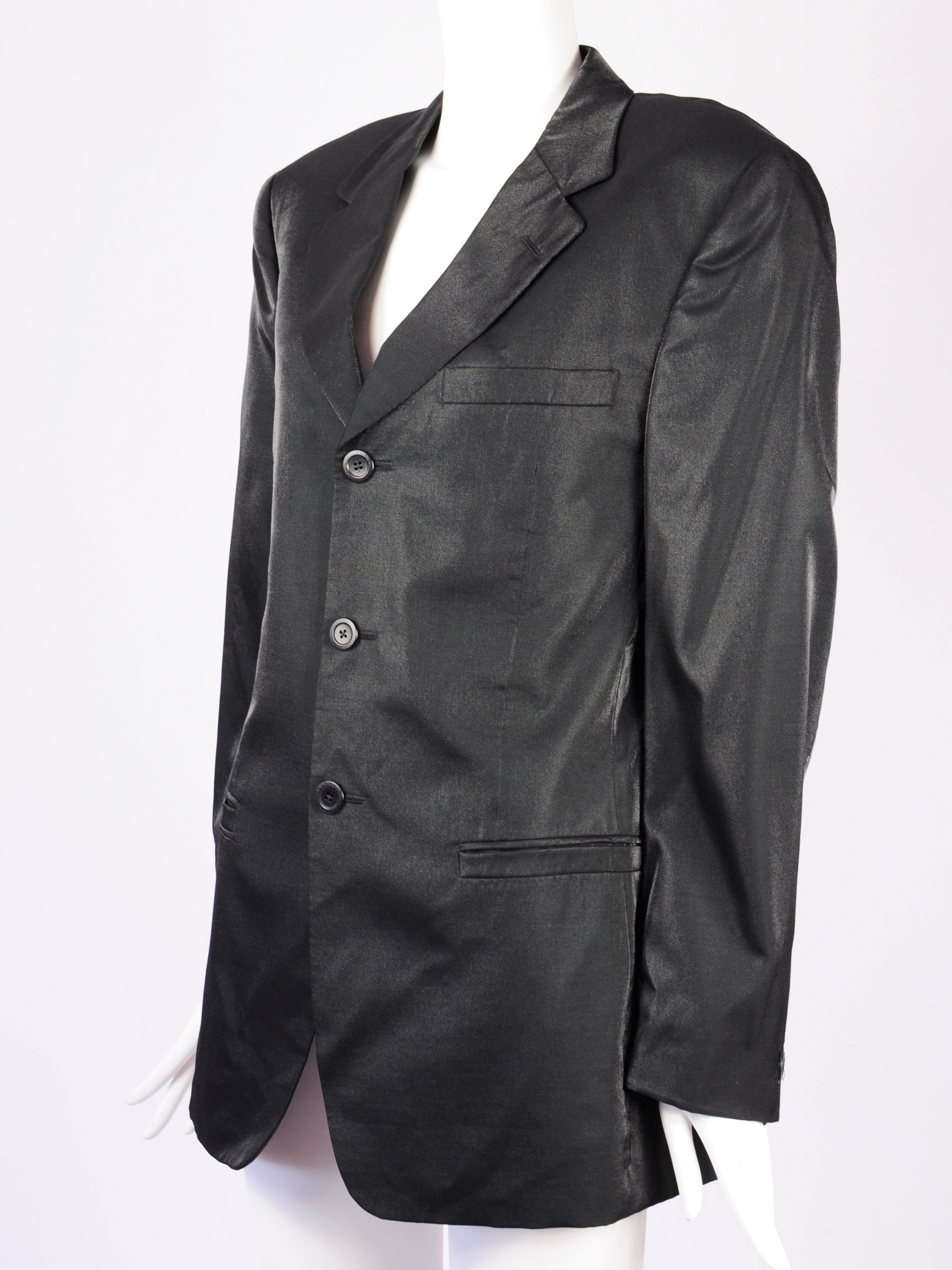 Versace Classic V2 Black Irrediscent Single Breasted Oversized Blazer 1990s In Good Condition For Sale In AMSTERDAM, NL