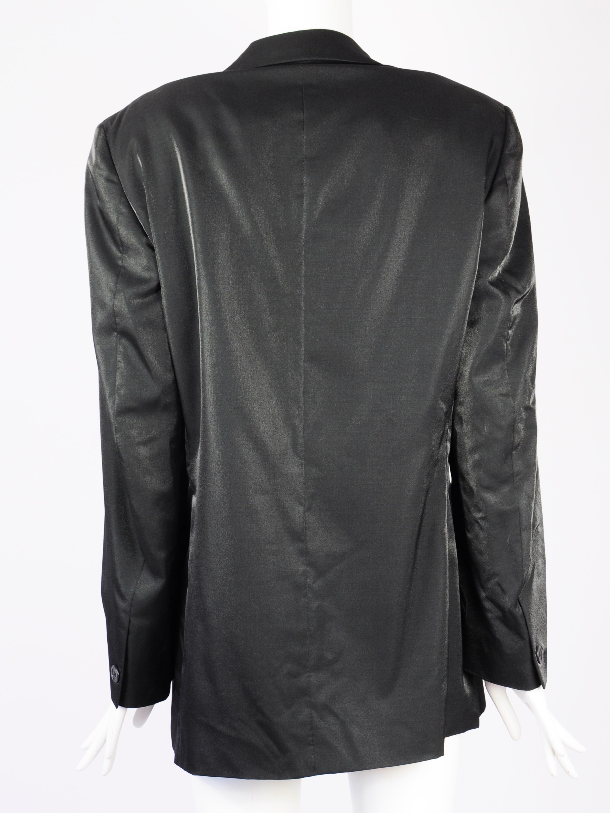 Versace Classic V2 Black Irrediscent Single Breasted Oversized Blazer 1990s For Sale 1