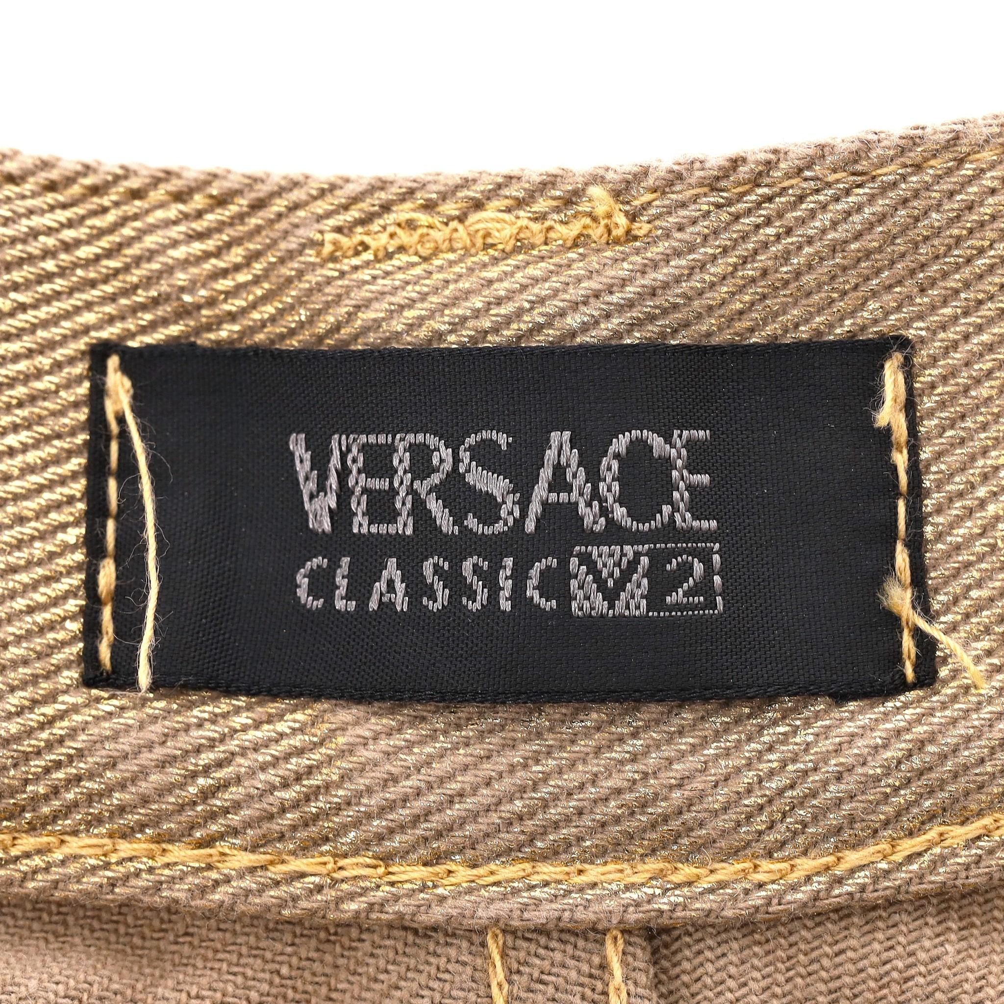 Versace Classic V2 Metallic Denim Trousers For Sale 1