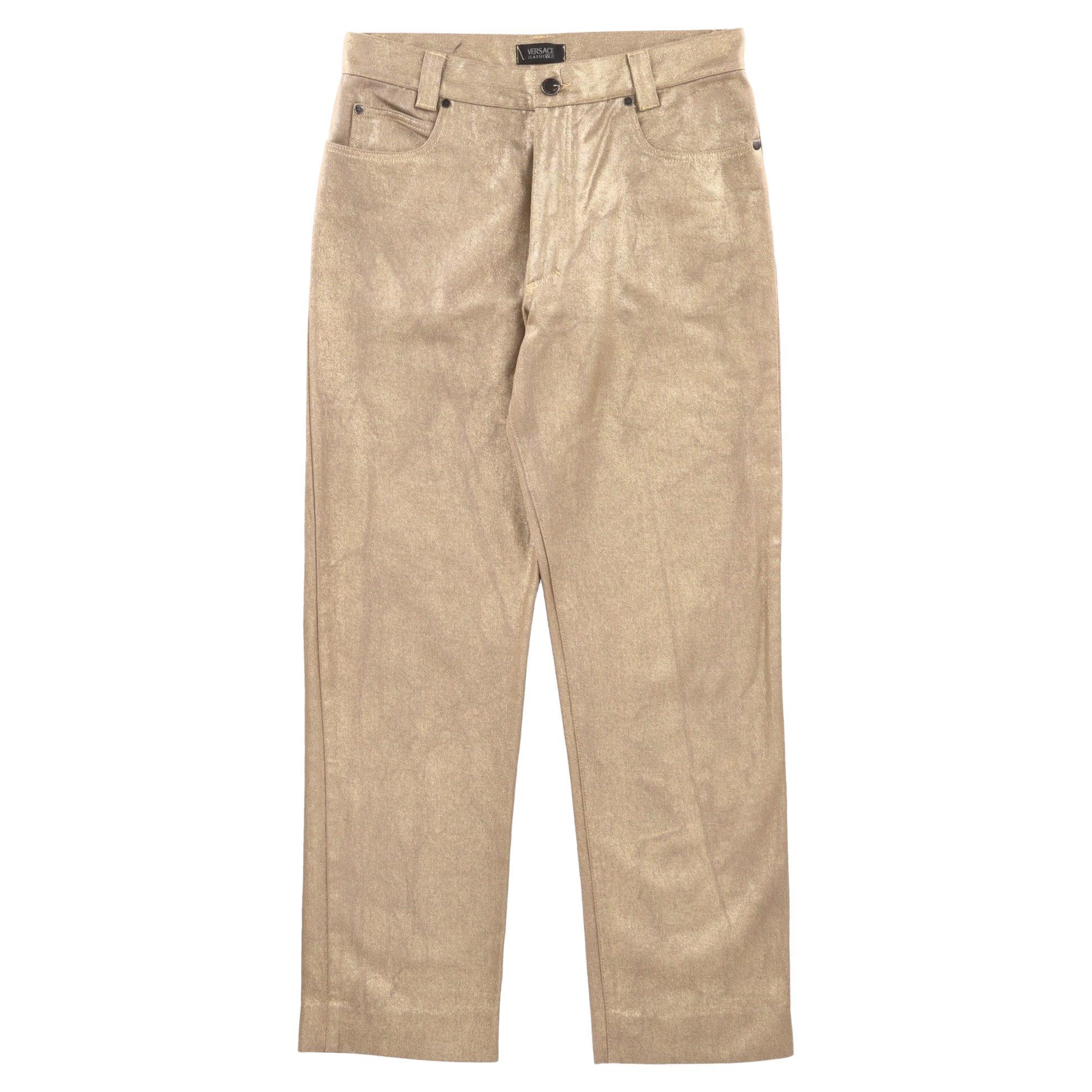 Versace Classic V2 Metallic Denim Trousers For Sale