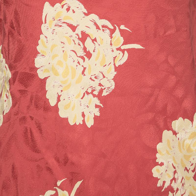 Versace Classic Vintage Orange Floral Print Buckle Detail Draped Halter Dress L In Good Condition In Dubai, Al Qouz 2