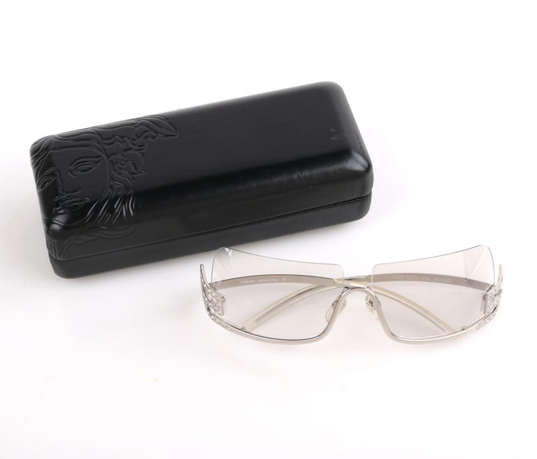 VERSACE Clear Half Rim Crystal Rhinestone Greek Key Sunglasses N20/H at 1stDibs designer clear