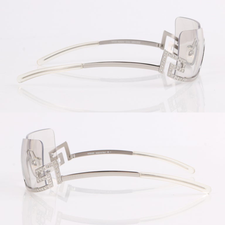 VERSACE Clear Half Rim Crystal Rhinestone Greek Key Sunglasses N20/H at 1stDibs designer clear