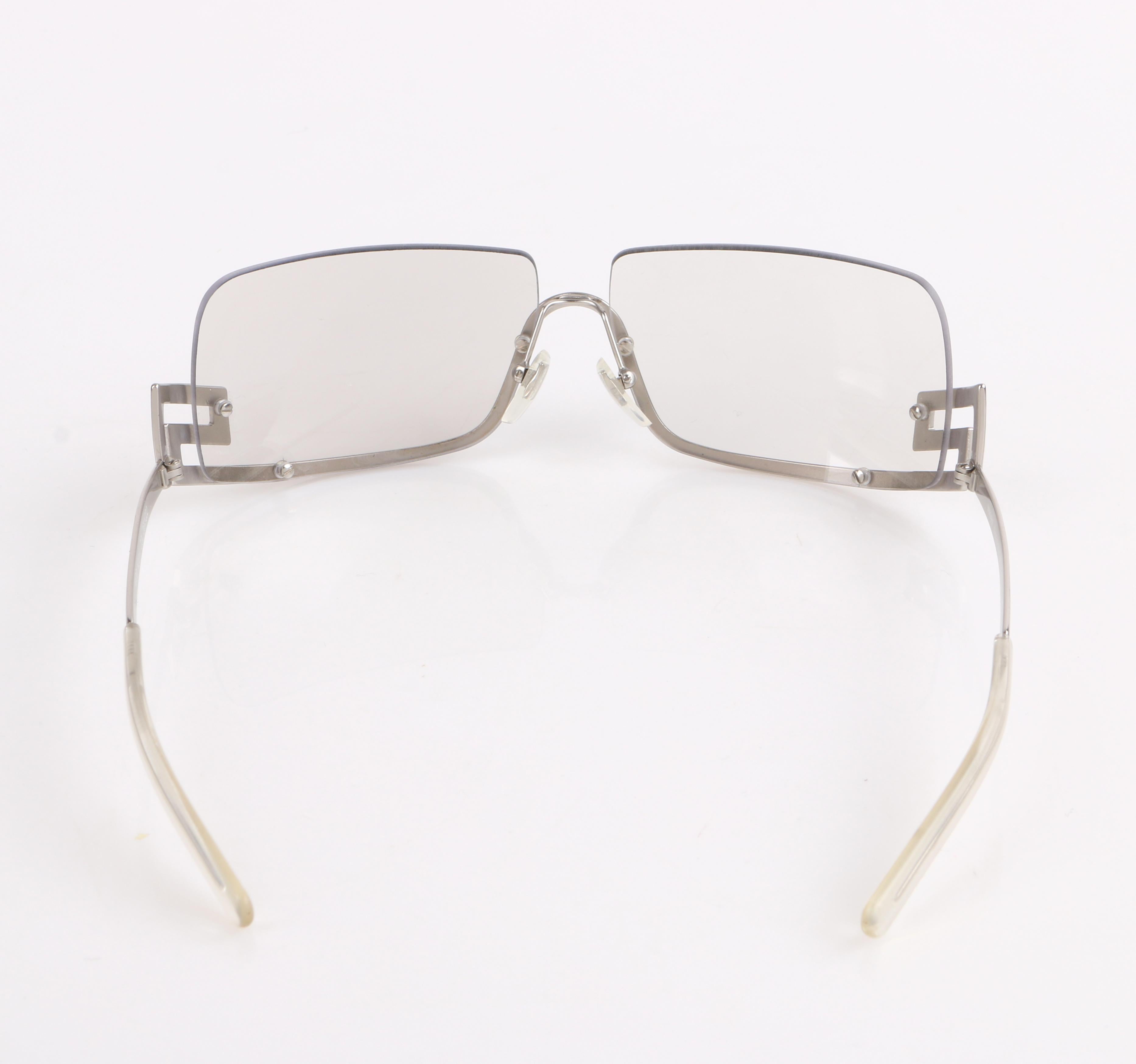 Gray VERSACE Clear Half Rim Crystal Rhinestone Greek Key Sunglasses N20/H