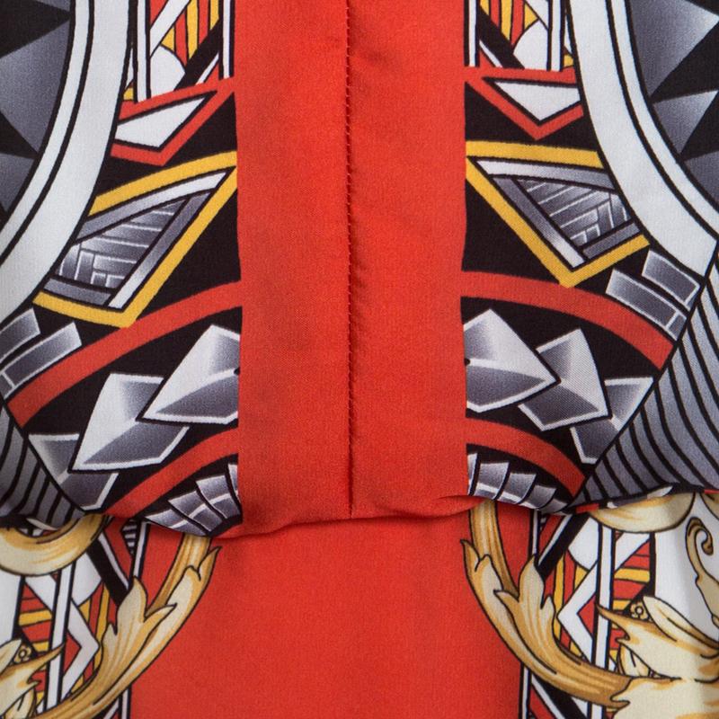 Versace Colection Multicolor Printed Plunge Neck Handkerchief Hem Detail Dress S 1