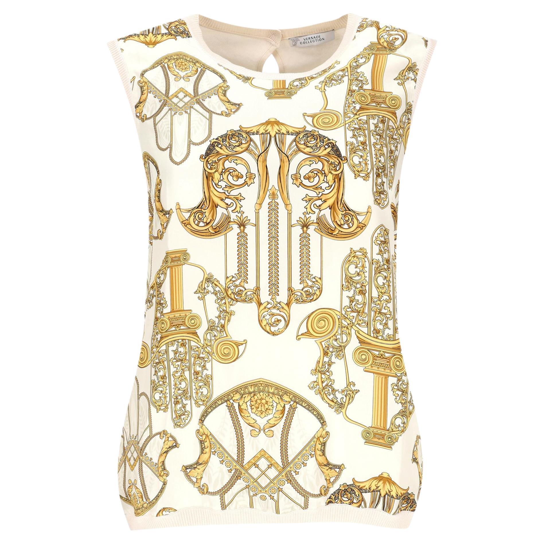 Top in maglia di seta con stampa barocca Versace Collection in vendita