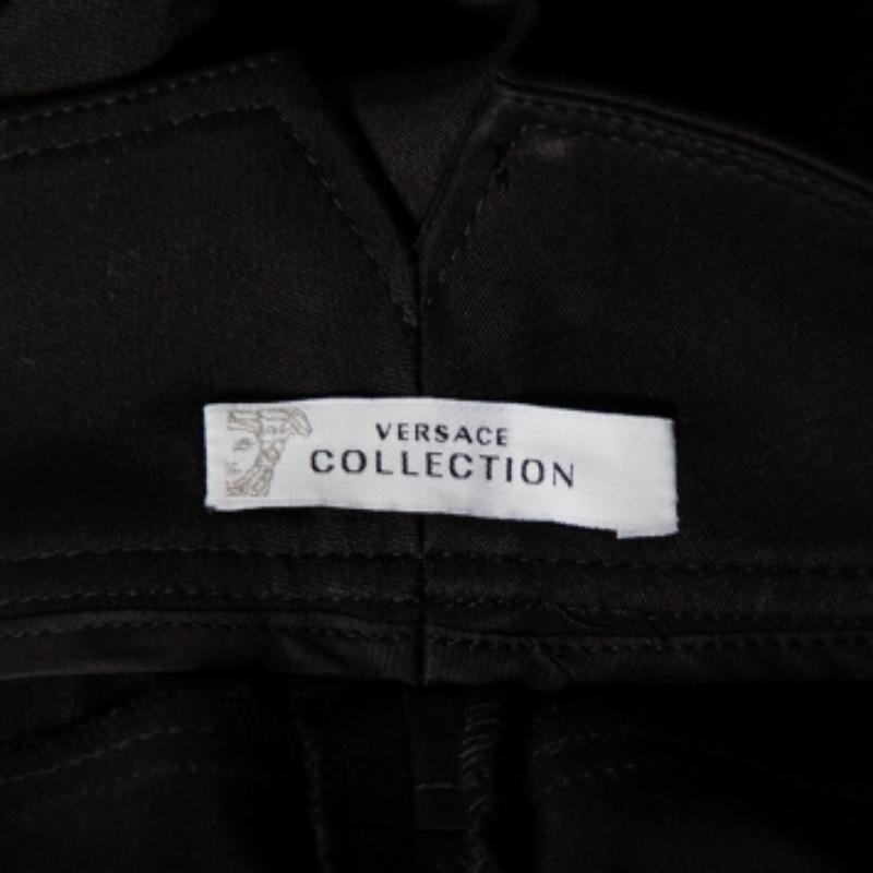 Noir Versace Collection Pantalon à ourlet froncé en coton mélangé noir M. en vente