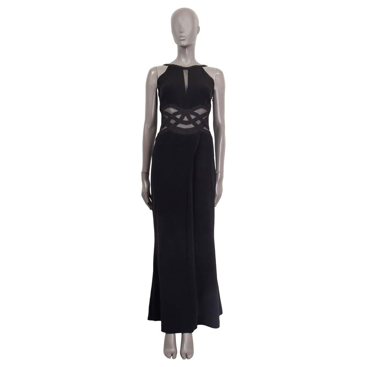 100% authentic Versace Collection evening gown in black cotton (80%), polyester (18%) and elastane (2%). Features semi sheer cut out details on the waist, the back and the bust and has a thigh slit. Opens with a zipper and a hook on the side. Lined