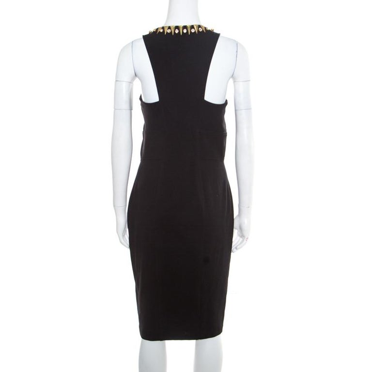 Versace Collection Black Jersey Triangle and Crystal Studded Bodycon ...