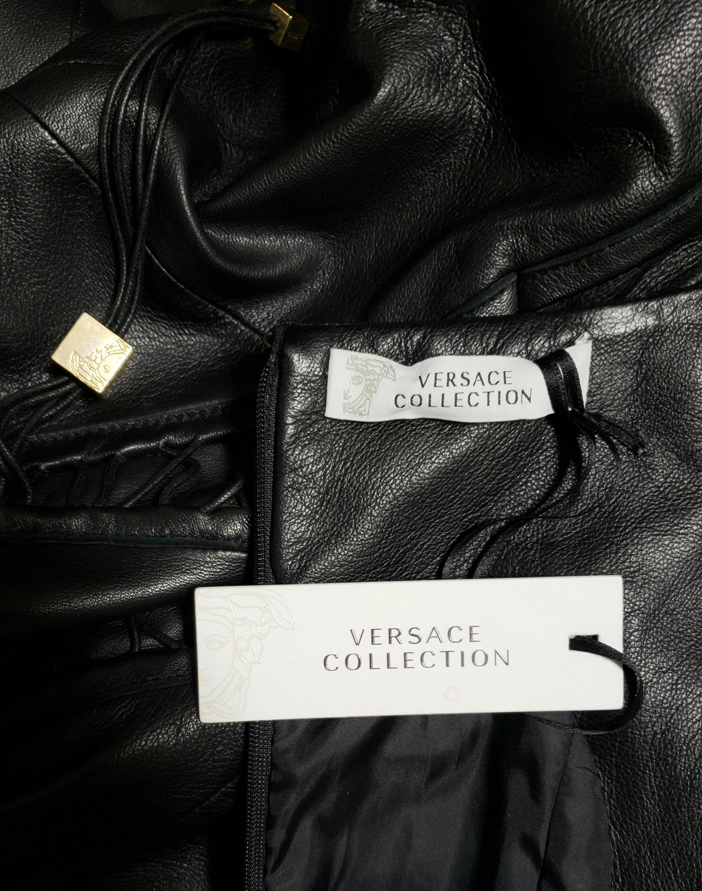 VERSACE BLACK LEATHER DRESS with TASSELS 38 - 4 For Sale 7