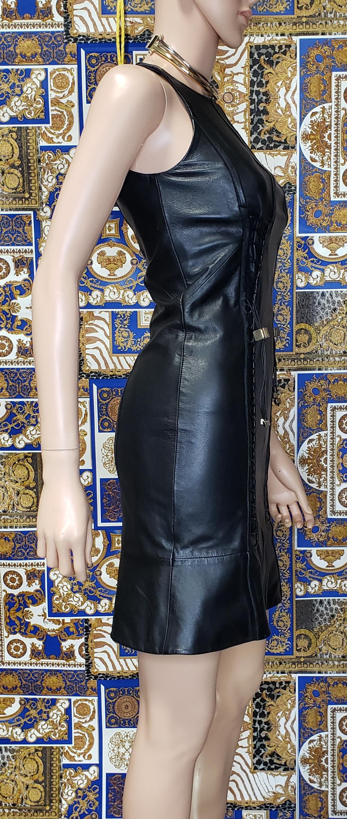 VERSACE BLACK LEATHER DRESS with TASSELS 38 - 4 For Sale 4