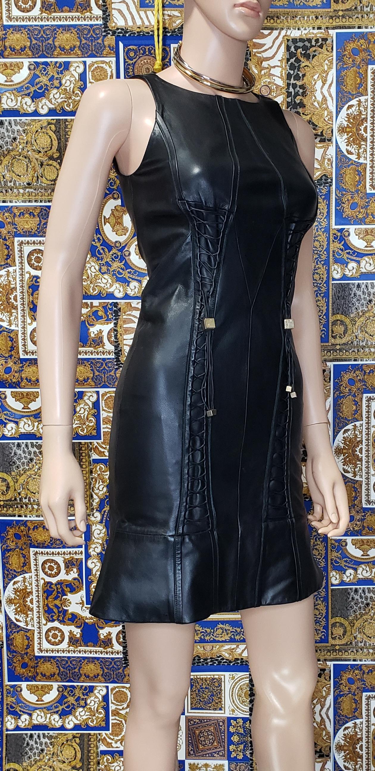 VERSACE COLLECTION BLACK LEATHER DRESS with TASSELS 38 - 4 1
