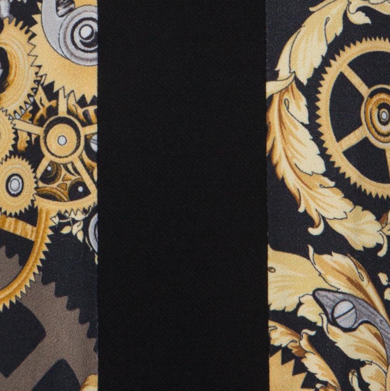 Versace Collection Black Mechanic Print Stretch Paneled Sheath Dress M In Good Condition In Dubai, Al Qouz 2
