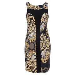 Versace Collection Black Mechanic Print Stretch Paneled Sheath Dress M