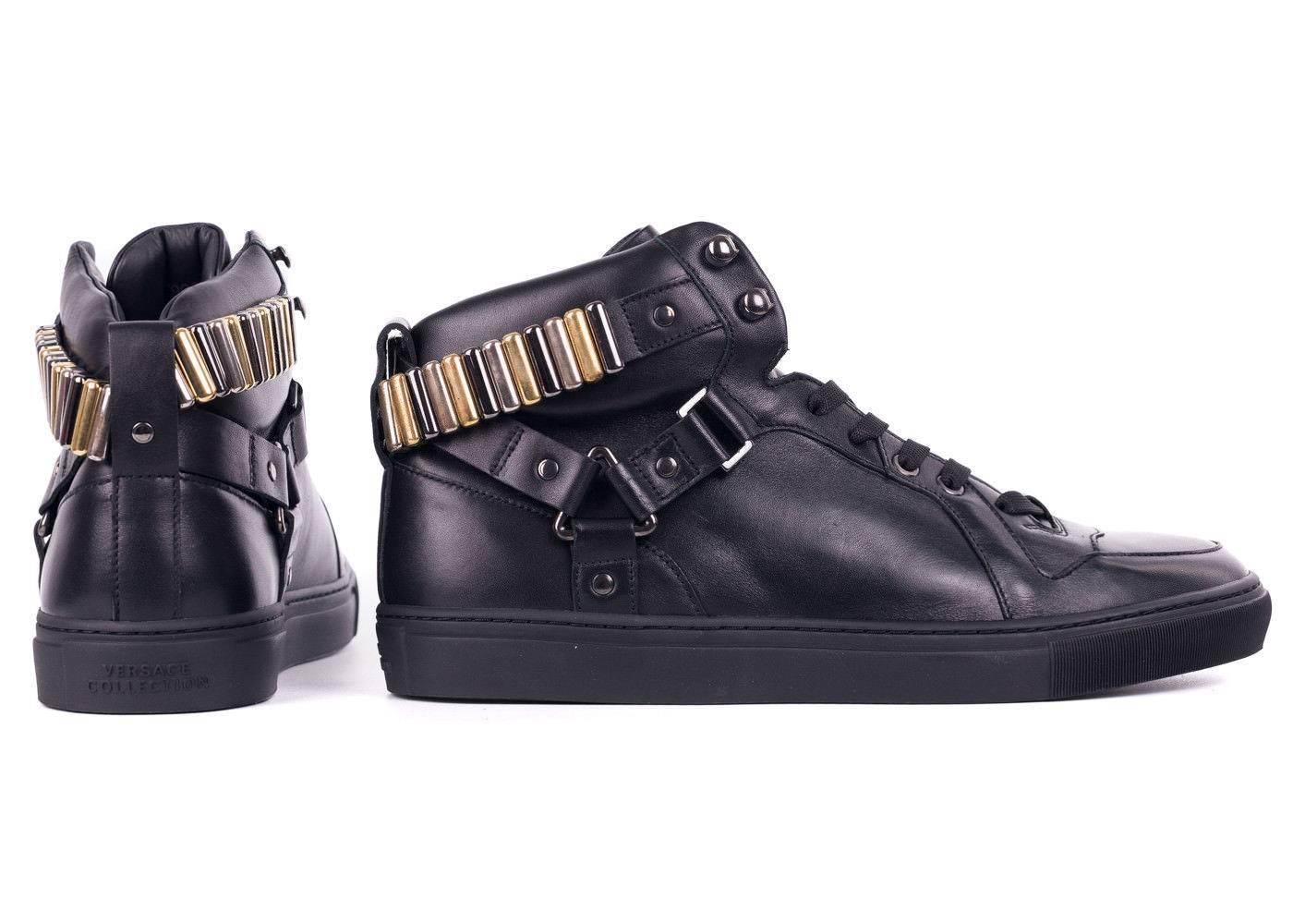 Men's Versace Collection Black Metal Chain Strap Hi Top Sneakers For Sale