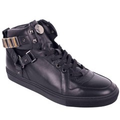 Versace Collection Black Metal Chain Strap Hi Top Sneakers