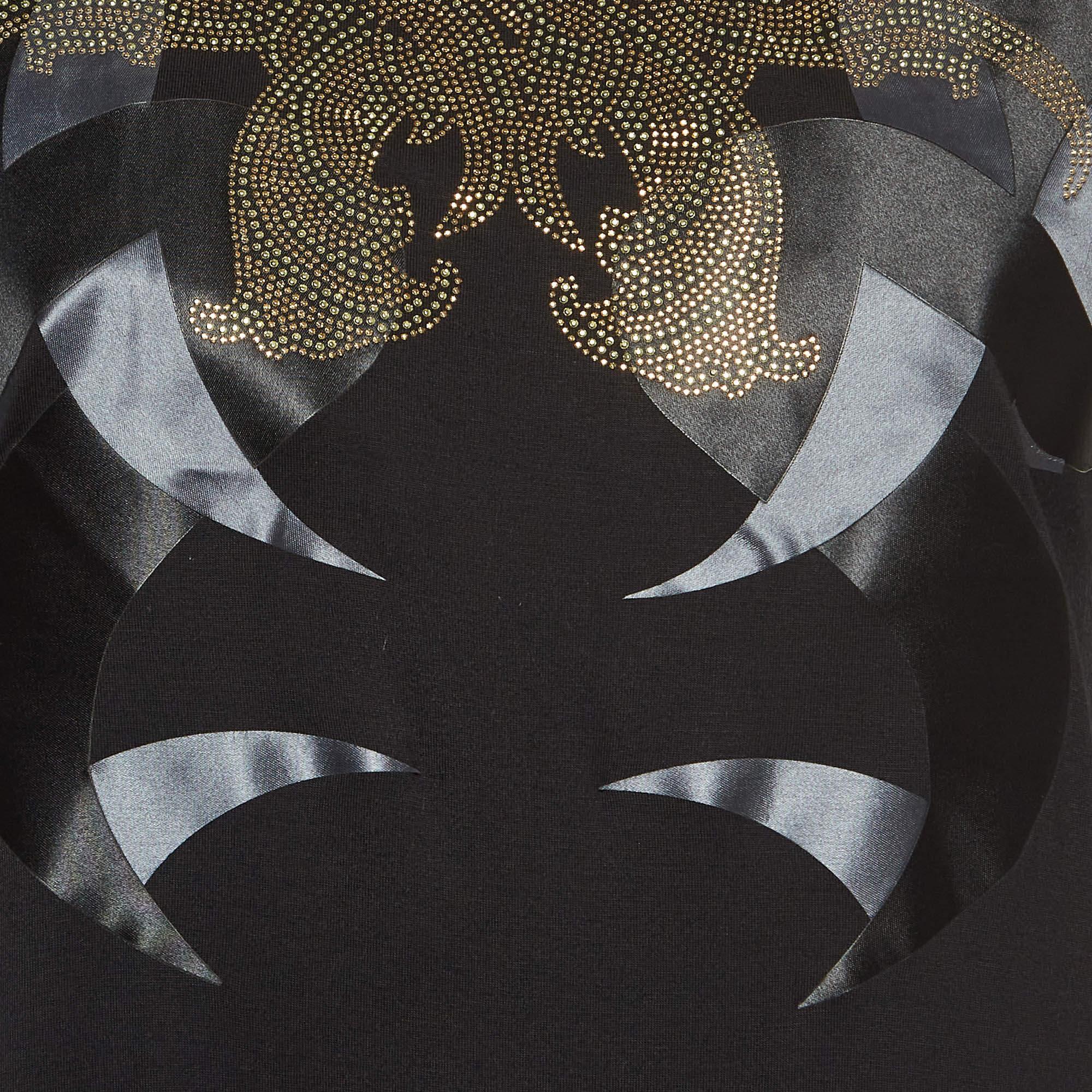 Versace Collection Black Satin Applique Jersey Embellished Mini Dress M In Excellent Condition In Dubai, Al Qouz 2