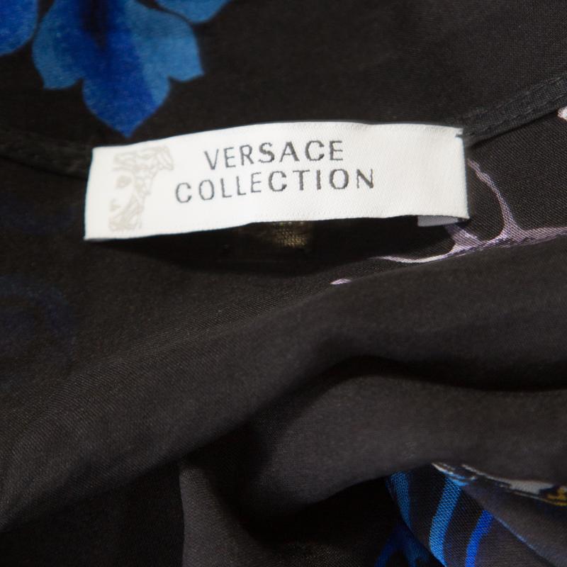 Versace Collection Black Shell Printed Silk Tasseled Edge Beach Kimono M 1