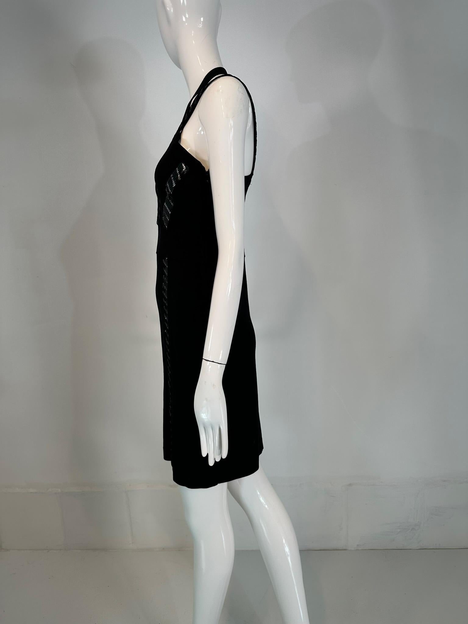 Versace Collection Black & Silver Sequin Knit Halter Neck Dress 44 For Sale 6