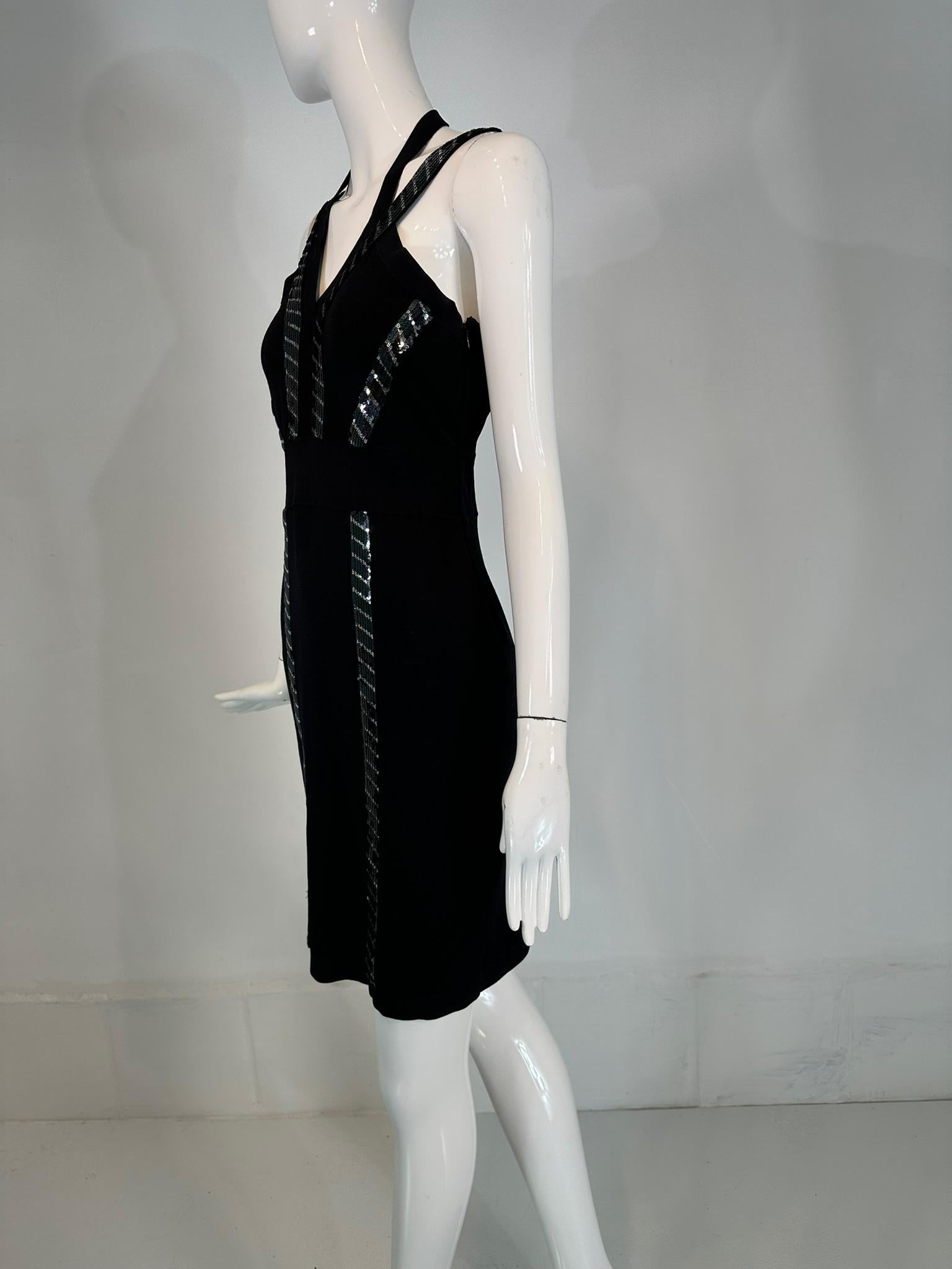 Versace Collection Black & Silver Sequin Knit Halter Neck Dress 44 For Sale 7