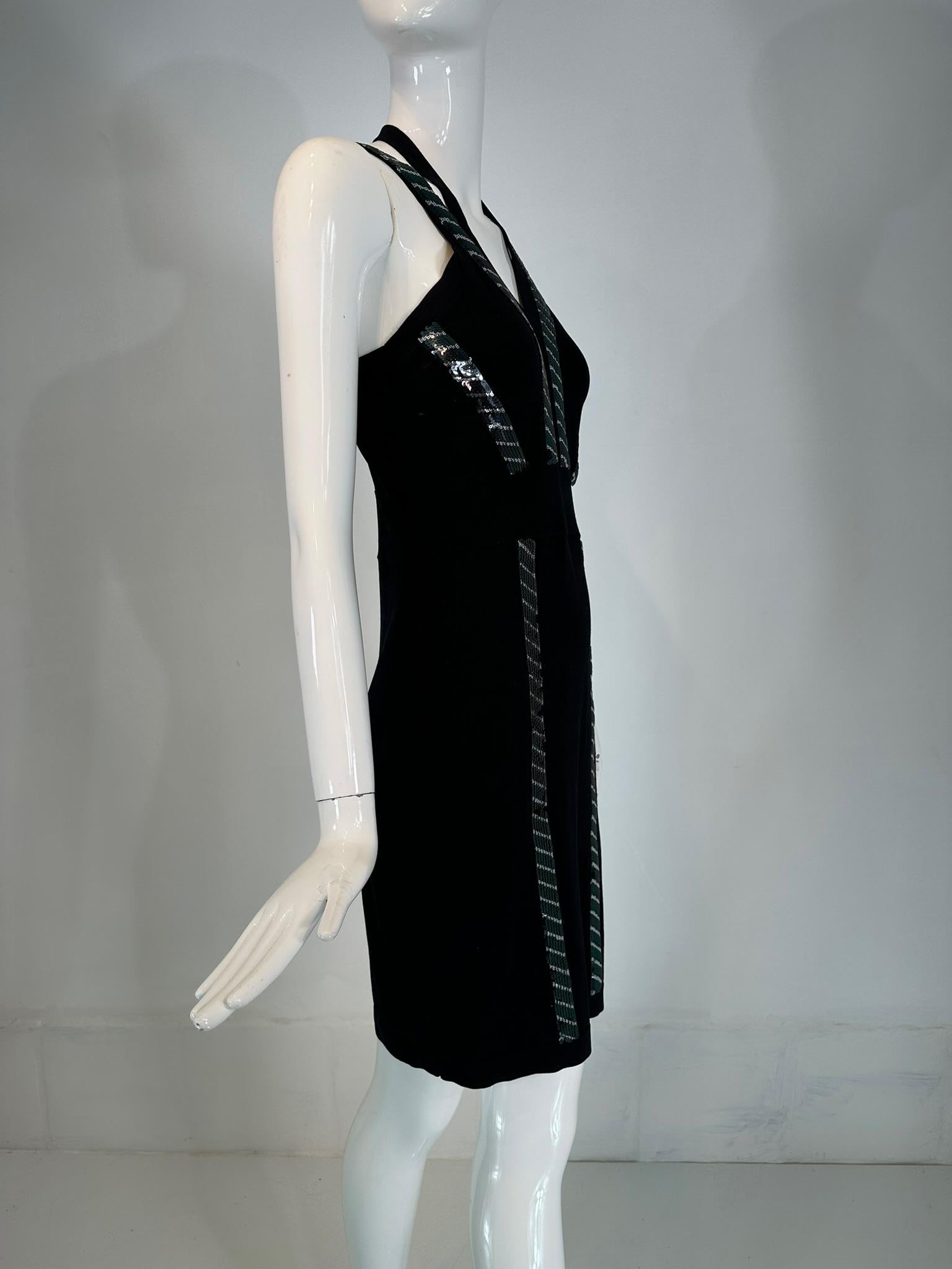 Women's Versace Collection Black & Silver Sequin Knit Halter Neck Dress 44 For Sale