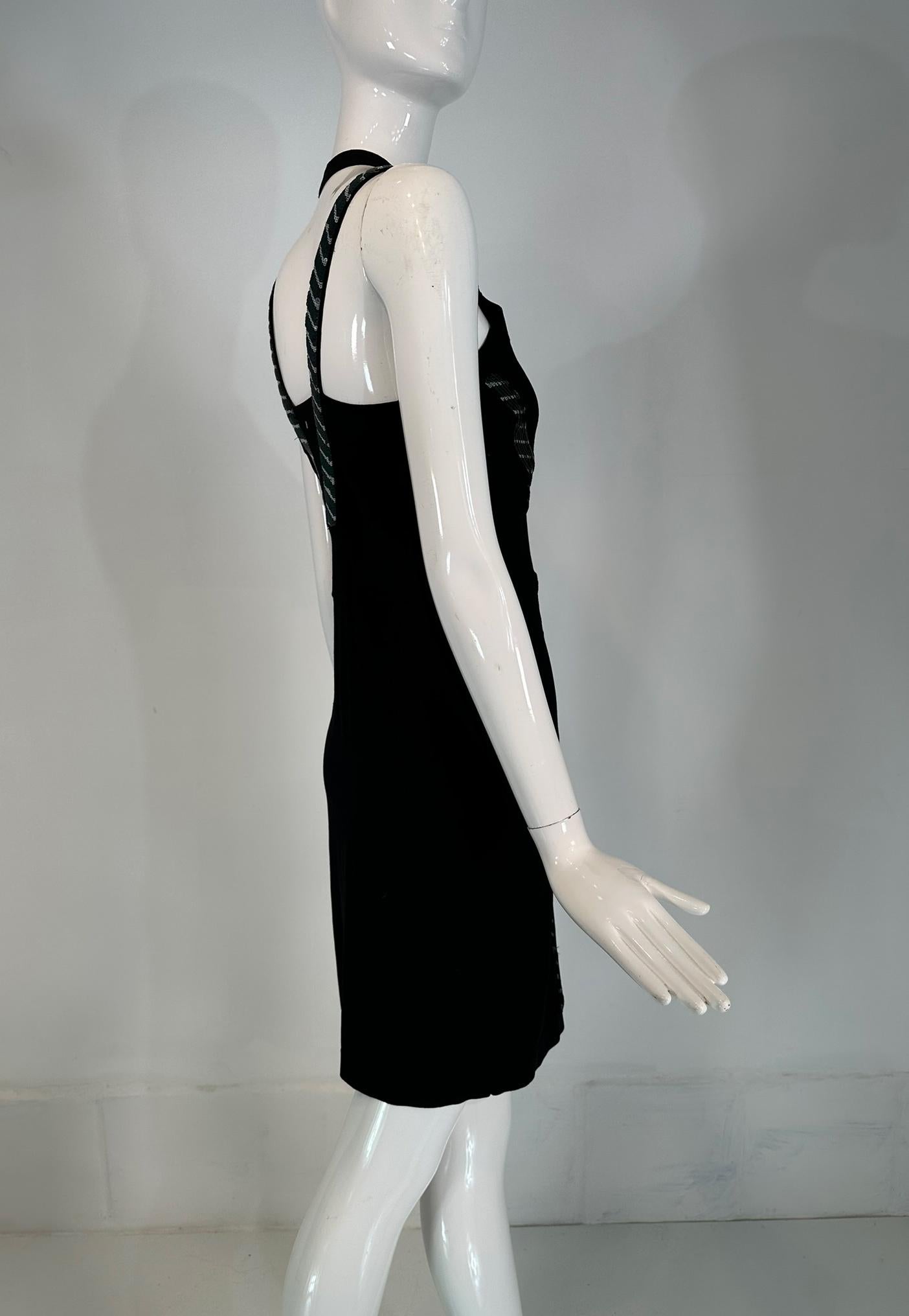 Versace Collection Black & Silver Sequin Knit Halter Neck Dress 44 For Sale 1
