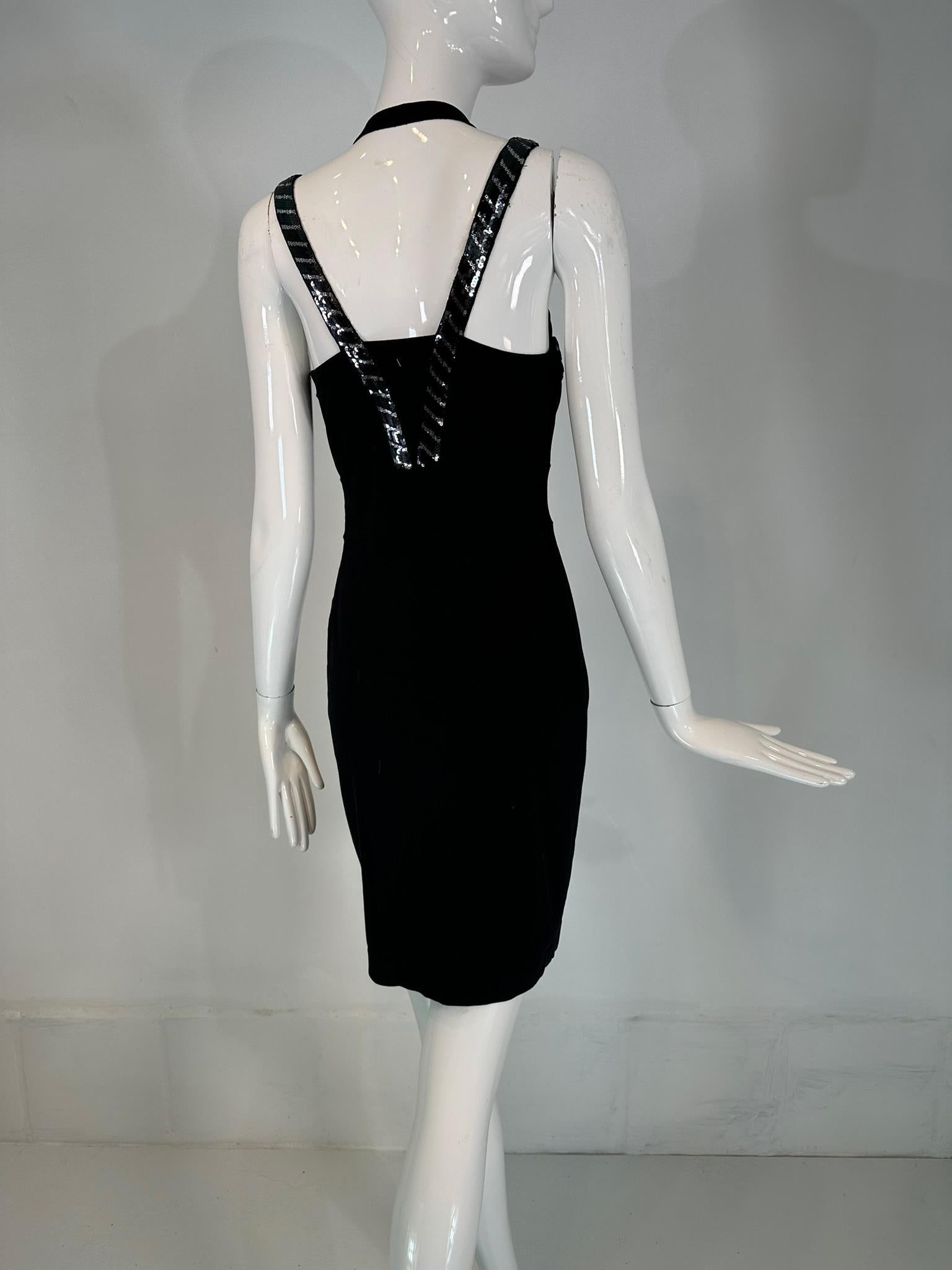 Versace Collection Black & Silver Sequin Knit Halter Neck Dress 44 For Sale 2