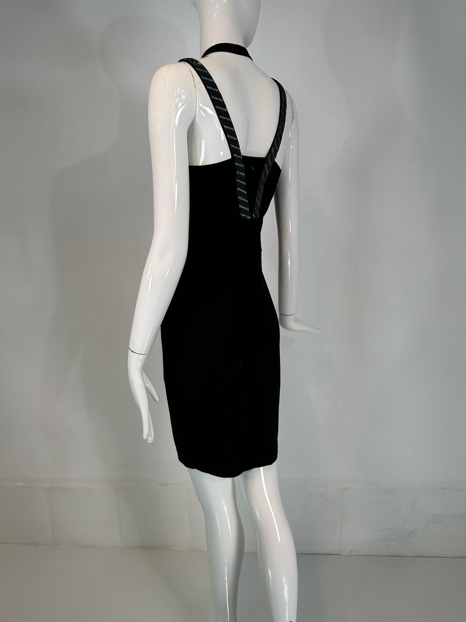 Versace Collection Black & Silver Sequin Knit Halter Neck Dress 44 For Sale 4