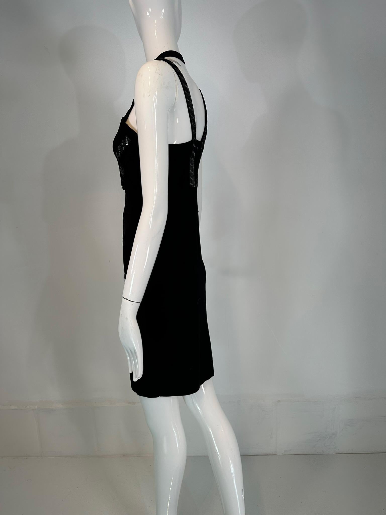 Versace Collection Black & Silver Sequin Knit Halter Neck Dress 44 For Sale 5