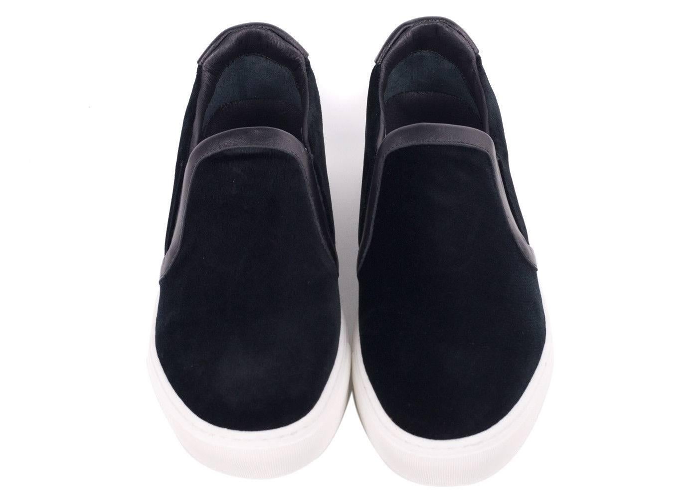Men's Versace Collection Black Velvet Leather Trim Slip On Sneakers For Sale