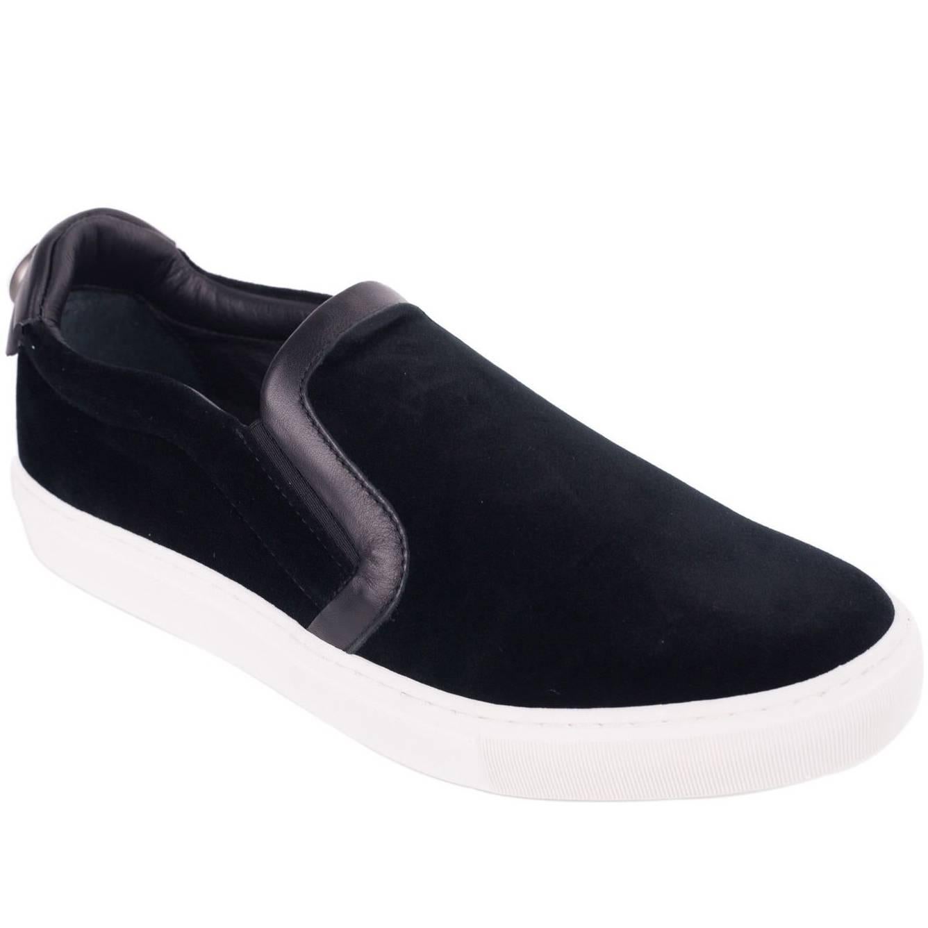 Versace Collection Black Velvet Leather Trim Slip On Sneakers For Sale