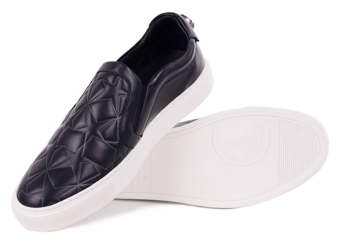 Versace Collection Black Women's Star Engraved Slip On Sneakers In New Condition For Sale In Brooklyn, NY