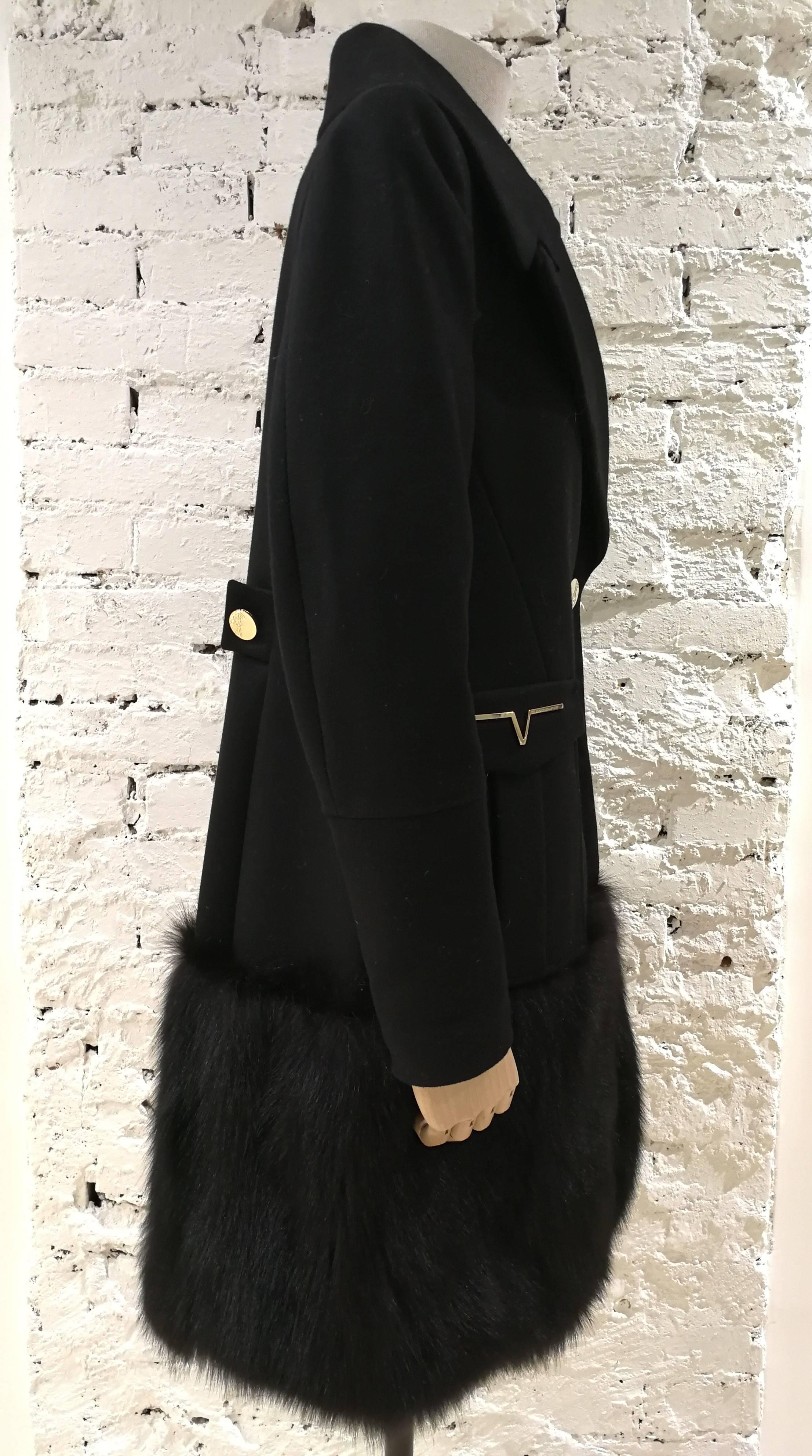 Versace Collection Black Wool and Fox Coat In New Condition In Capri, IT